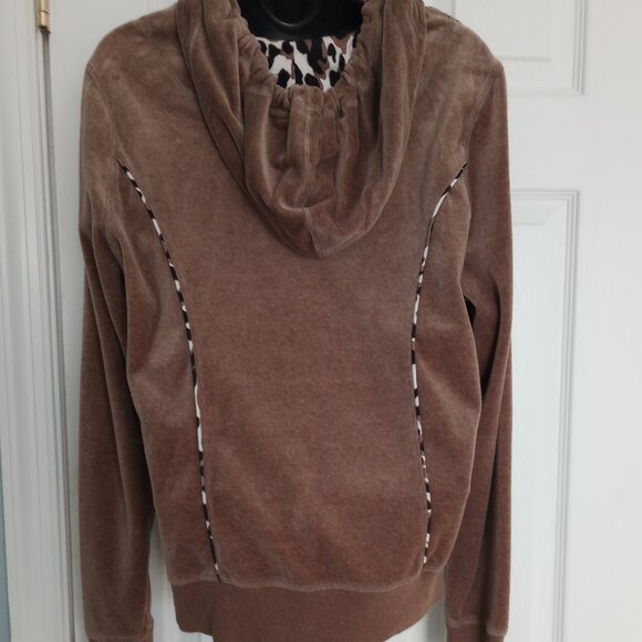 Calvin Klein Woman's Tan Hooded Front-Zip Velour Hoodie (M) - Picture 3 of 5